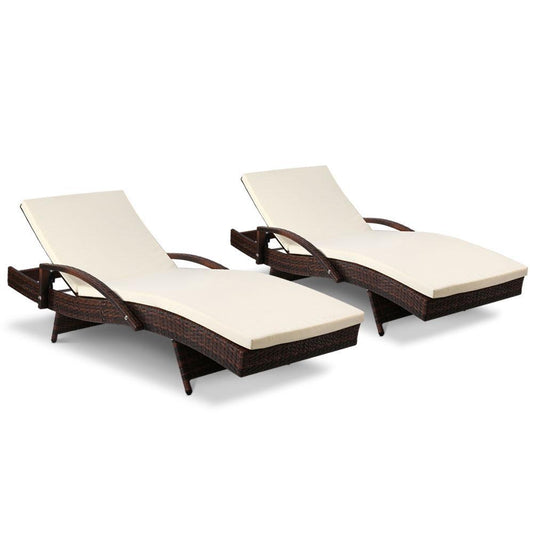 Sunlounger - Set Of 2 Sun Lounge Outdoor Furniture Day Beds
