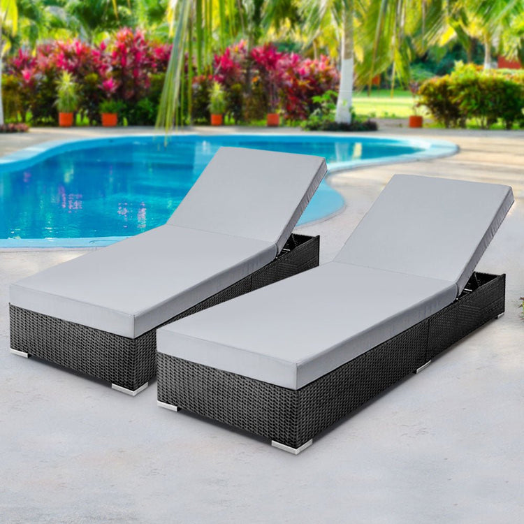 Sunlounger - Sun Lounge Outdoor Furniture Garden Day Bed Set Black