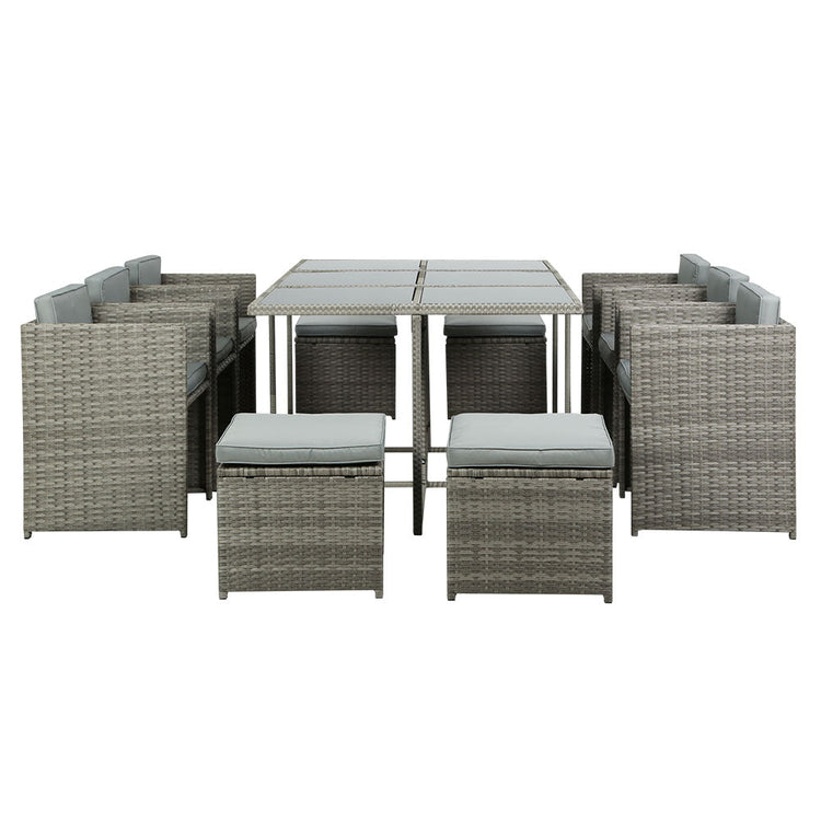 11 Piece Wicker Outdoor Dining Table Set - Grey