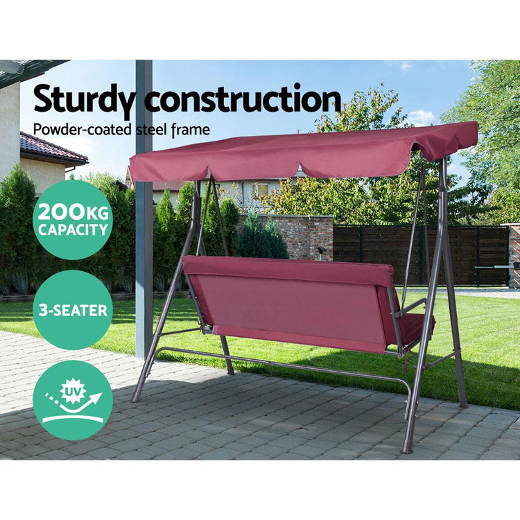 3 Seater Outdoor Swing Chair (Wine)