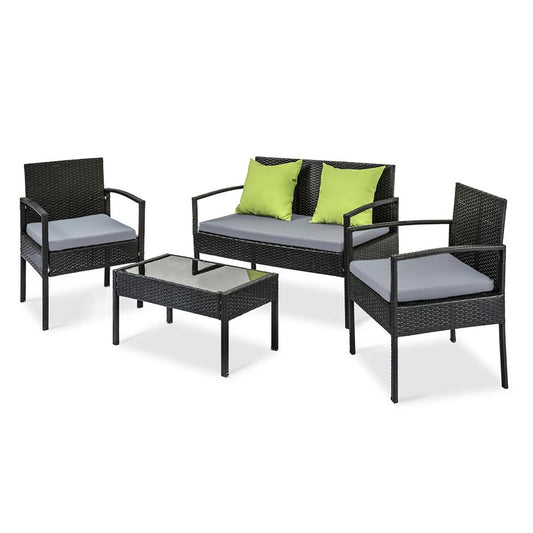 4 Piece Outdoor Wicker Furniture Set - Black