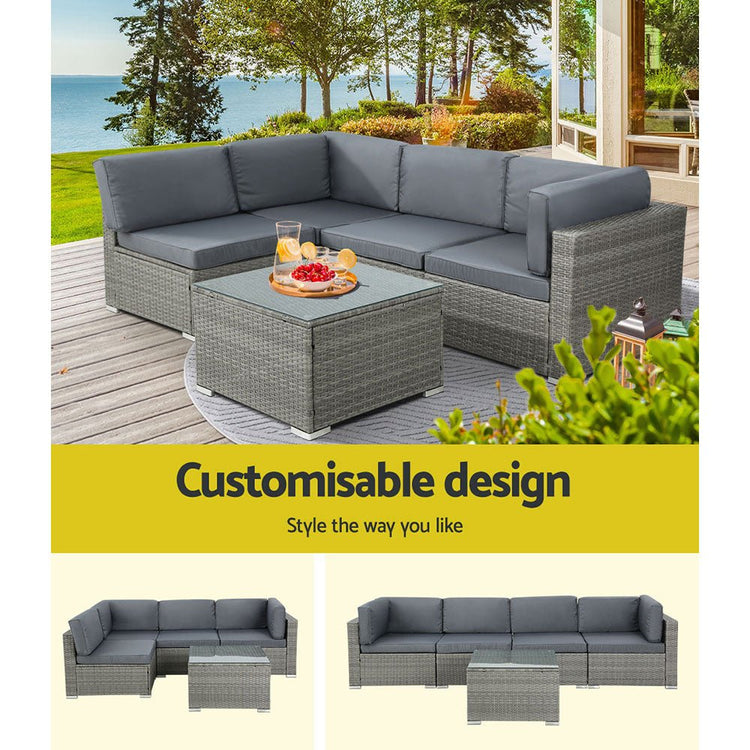 5 Piece Noosa Outdoor Wicker Sofa Set - Grey