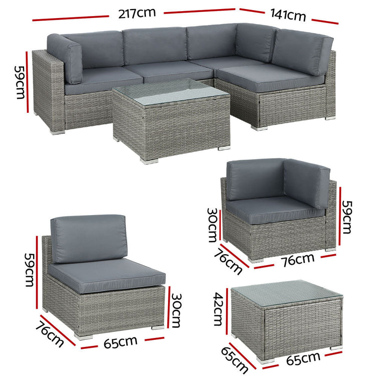 5 Piece Noosa Outdoor Wicker Sofa Set - Grey