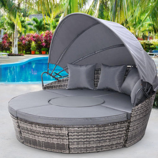 5 Piece Outdoor Day Bed With Shade (Grey)