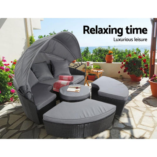 5 Piece Outdoor Day Bed With Shade