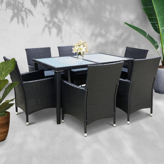 6 Seat Outdoor Dining Setting (Black)