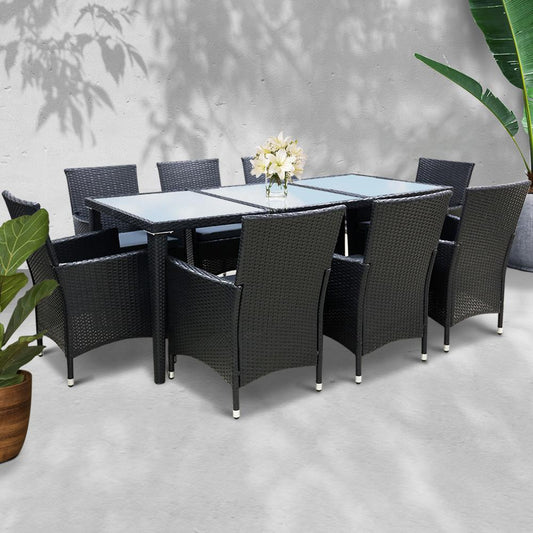 8 Seat Outdoor Dining Setting (Black)