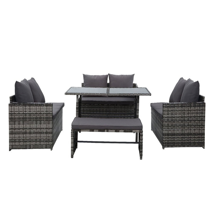 8 Seat Wicker Outdoor Lounge Setting - Mixed Grey (With Bonus Storage Cover)