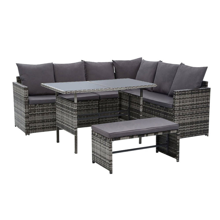 8 Seat Wicker Outdoor Lounge Setting - Mixed Grey (With Bonus Storage Cover)