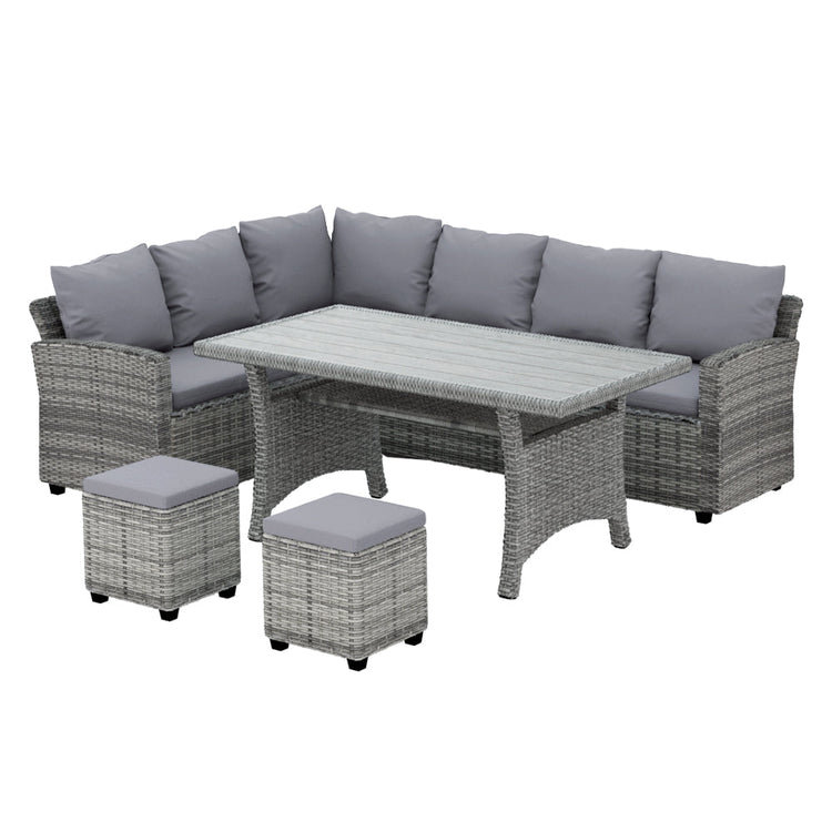 9 Seat Outdoor Wicker Lounge Dining Set - Mixed Grey