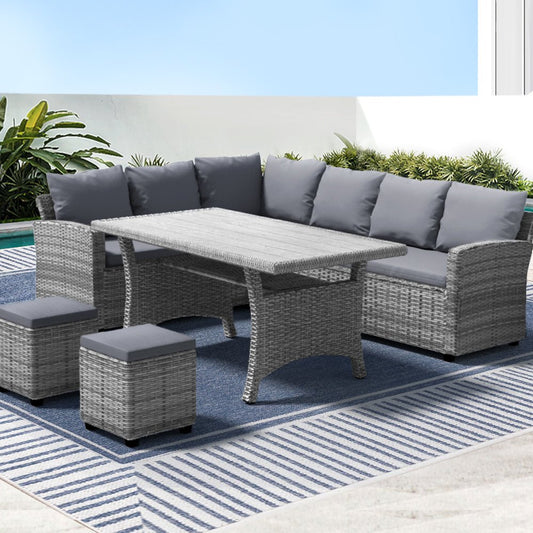 9 Seat Outdoor Wicker Lounge Dining Set - Mixed Grey