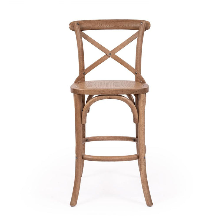 Bar Stool - Provincial Cross Back Counter Stool – Natural Oak – Timber Seat