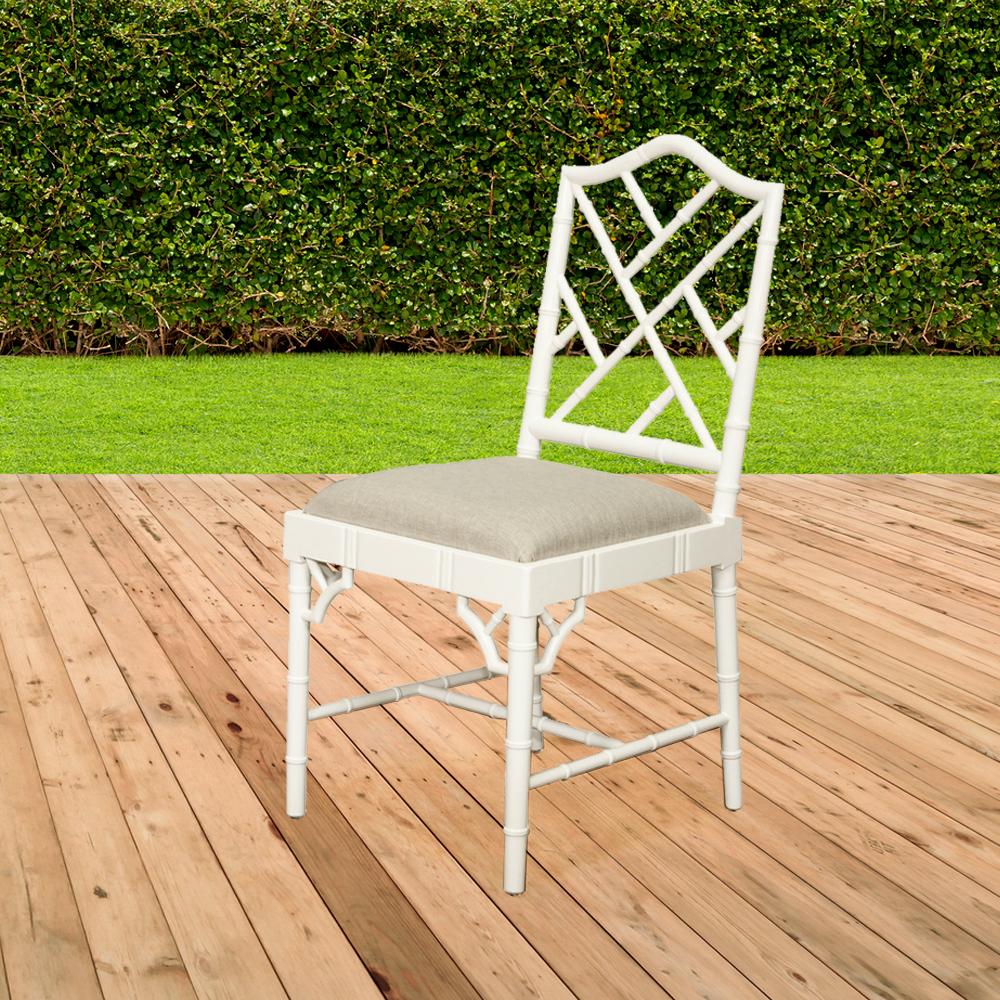 Chairs - Chippendale Dining Chair – White With Linen Fabric