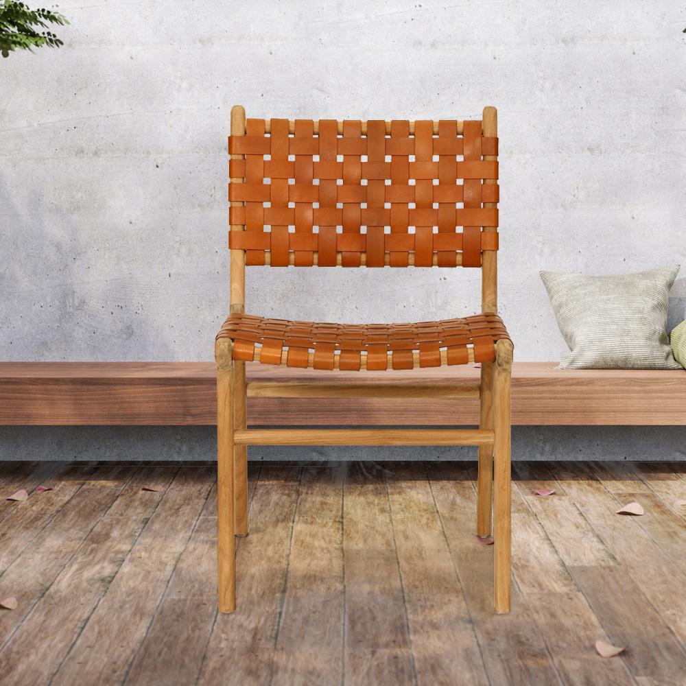 Chairs - Pasadena Woven Leather Side Chair – Tan