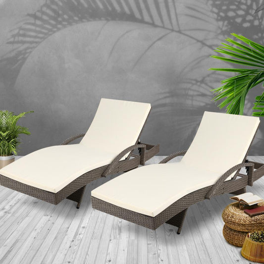 Deluxe Outdoor Sun Lounge Chairs with Cushions (Twin Pack)