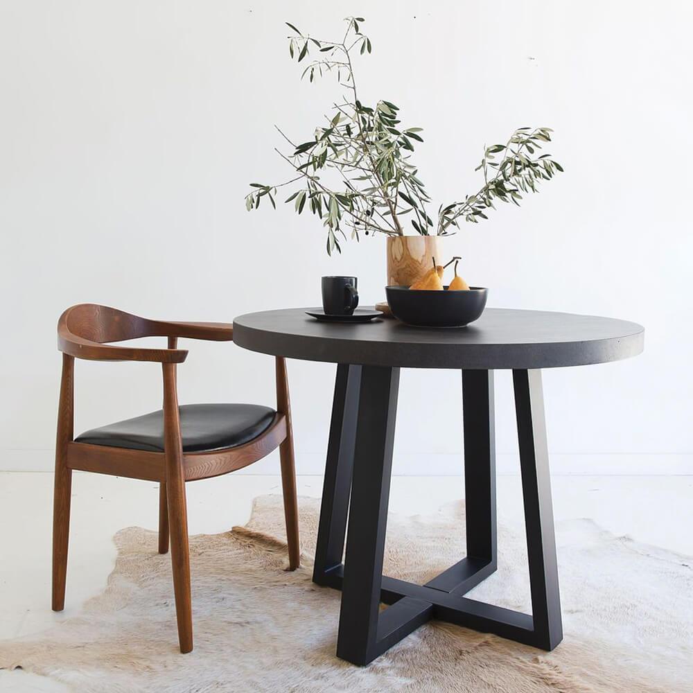 Dining Table - 1.0m Alta Round Dining Table - Black With Black Metal Legs