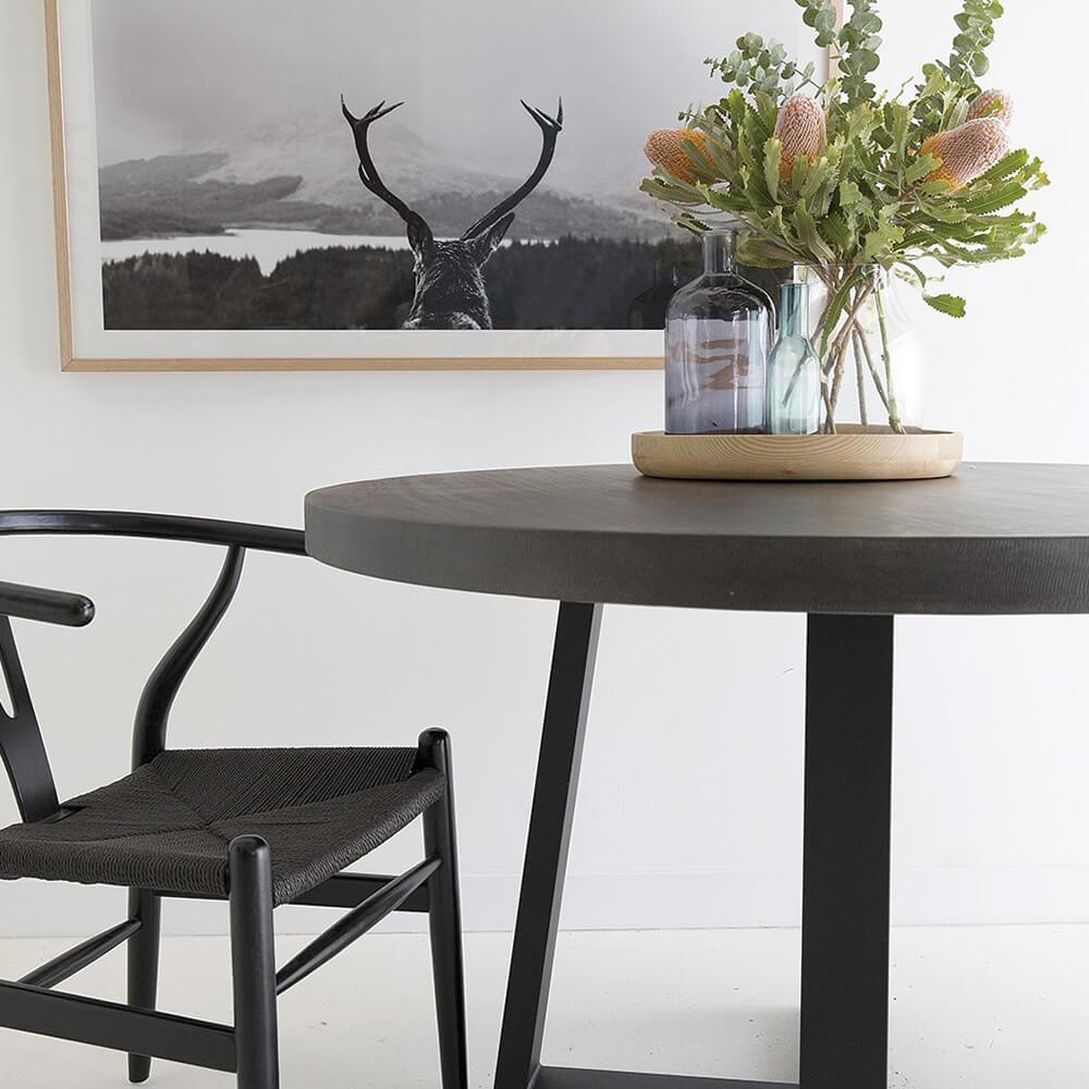 Dining Table - 1.0m Alta Round Dining Table - Black With Black Metal Legs