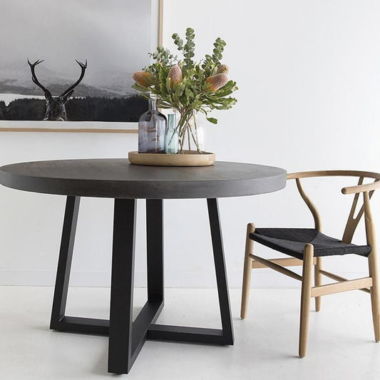 Dining Table - 1.2m Alta Round Dining Table - Black With Black Metal Legs