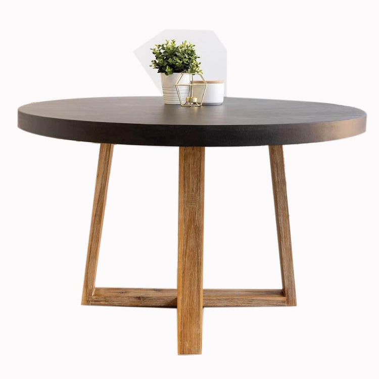 Dining Table - 1.2m Alta Round Dining Table - Black With Light Honey Timber Legs