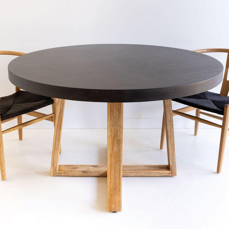 Dining Table - 1.2m Alta Round Dining Table - Black With Light Honey Timber Legs