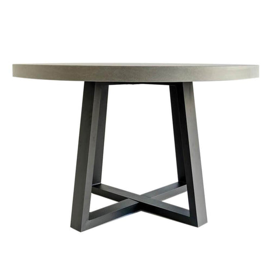 Dining Table - 1.2m Alta Round Dining Table - Grey With Black Powder Coated Iron Legs