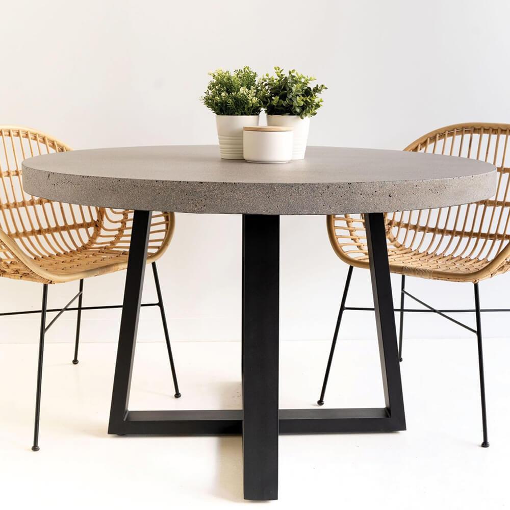 Dining Table - 1.2m Alta Round Dining Table - Speckled Grey With Black Metal Legs