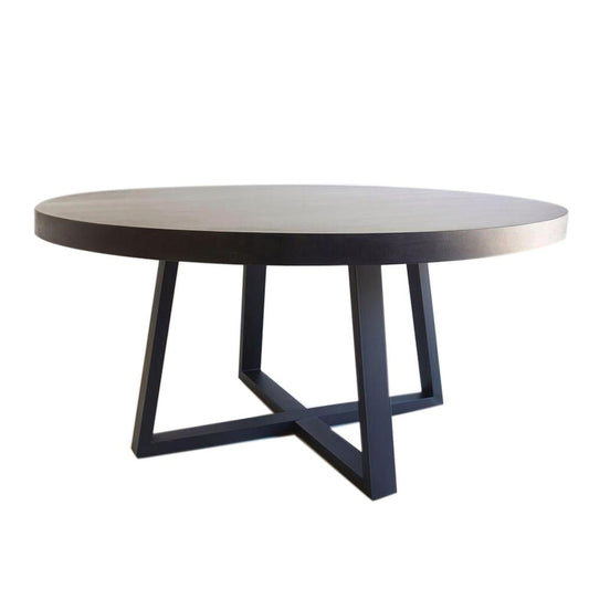 Dining Table - 1.6m Alta Round Dining Table - Black Top With Black Powder Coated Iron Legs