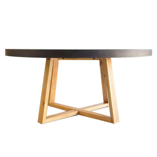 Dining Table - 1.6m Alta Round Dining Table - Black Top With Light Honey Timber Legs