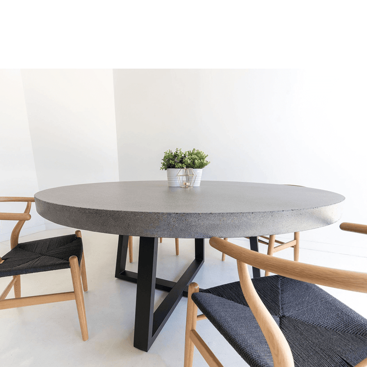 Dining Table - 1.6m Alta Round Dining Table - Speckled Grey With Black Powder Coated Iron Legs