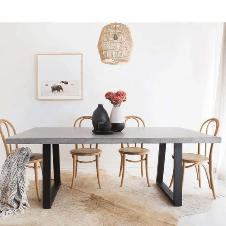 Dining Table - 2.0m Alta Rectangular Dining Table - Speckled Grey With Black Powder Coated Iron Legs