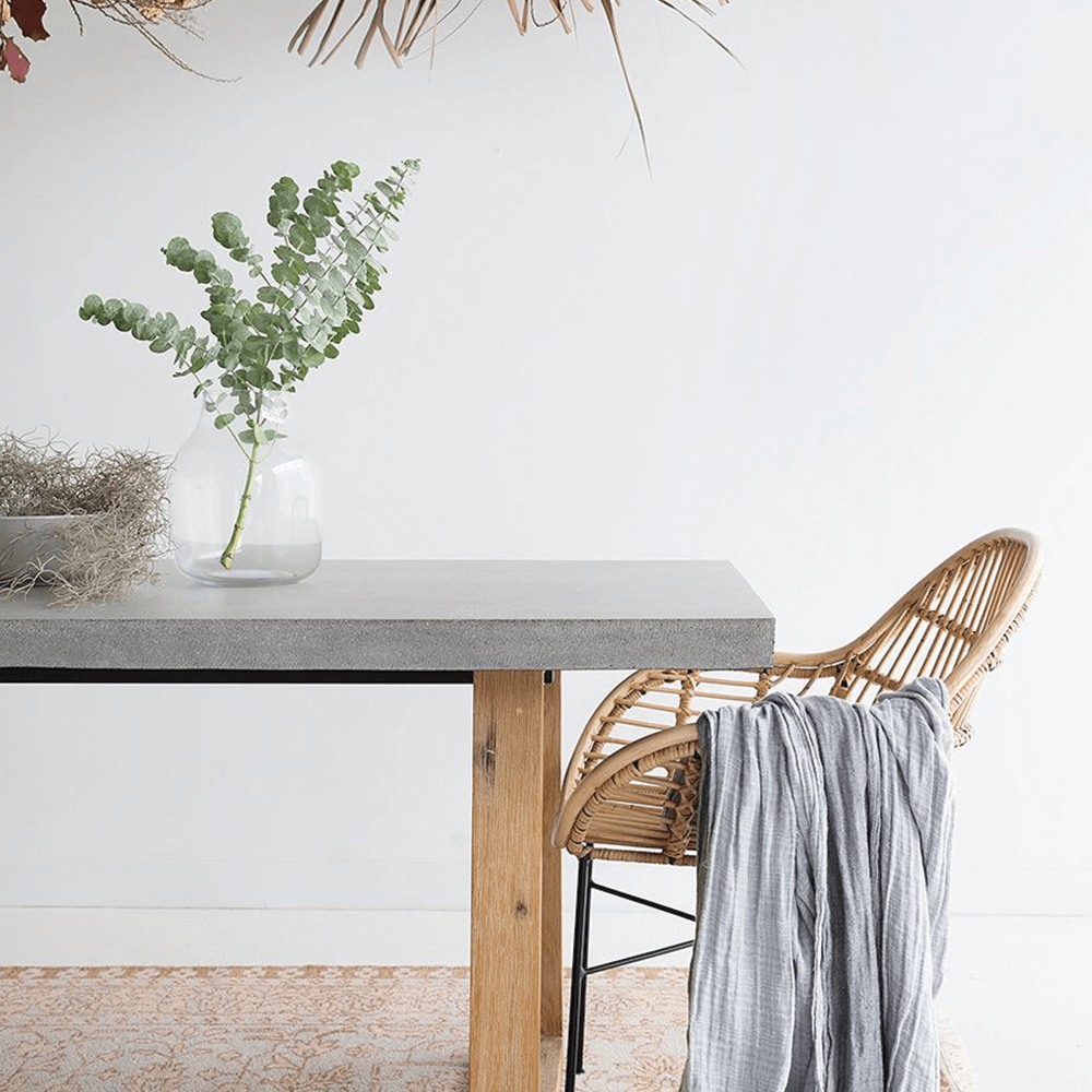 Dining Table - 2.0m Alta Rectangular Dining Table - Speckled Grey With Light Honey Timber Legs