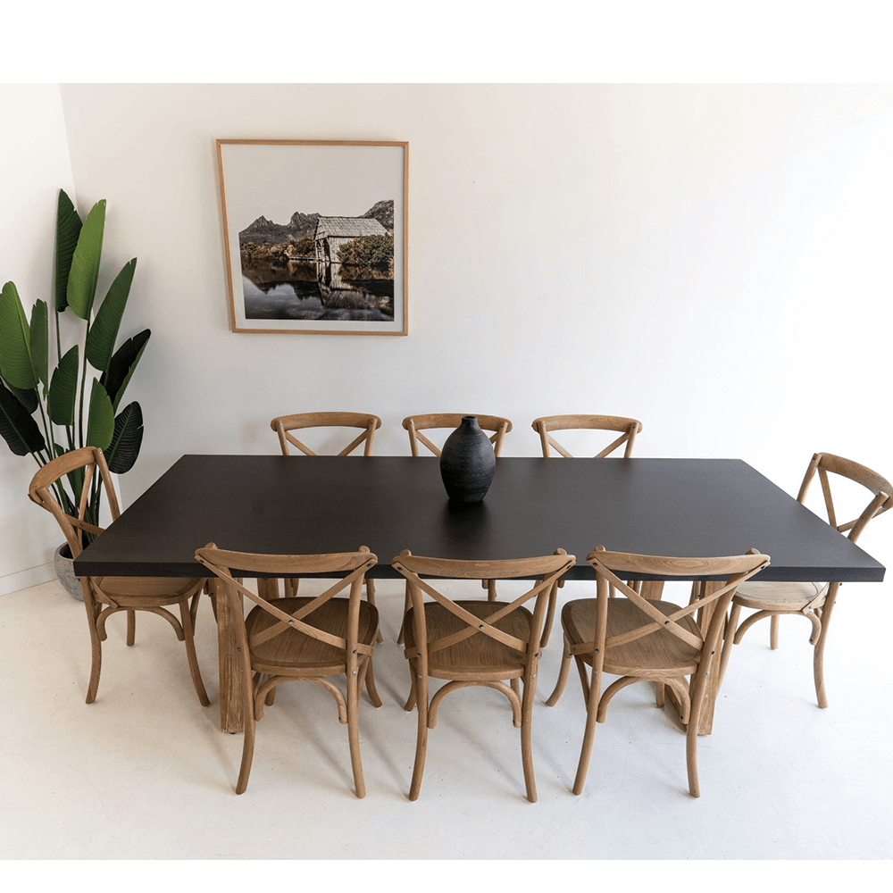 Dining Table - 2.4m Alta Rectangular Dining Table - Black With Light Honey Acacia Wood Legs