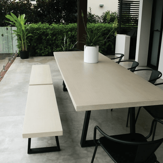 Dining Table - 3.0m Alta Rectangular Dining Table - Beige With Black Powder Coated Iron Legs