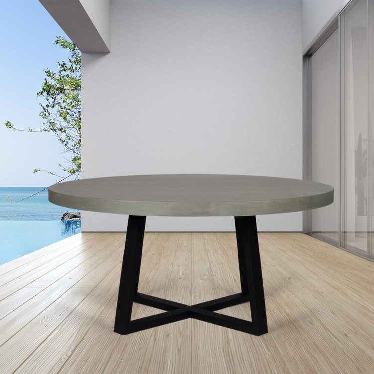 Dining Table - Elkstone 1.6m Alta Round Dining Table | Pebble Grey With Black Acacia Wood Legs