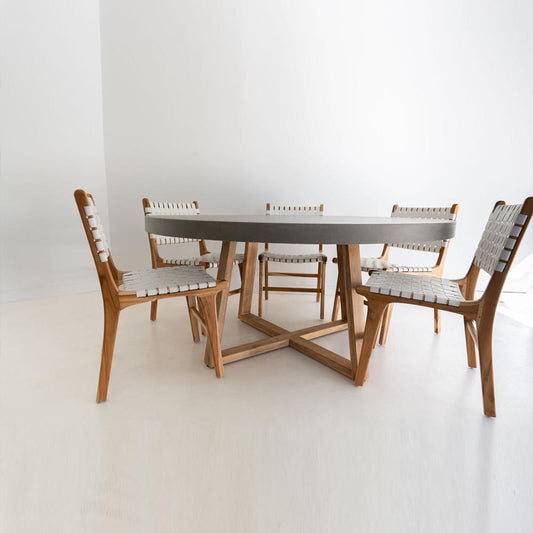 Dining Table - Elkstone 1.6m Alta Round Dining Table | Pebble Grey With Light Honey Acacia Wood Legs - ETA: August 2021
