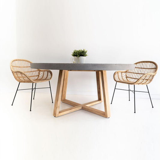 Dining Table - Elkstone 1.6m Alta Round Dining Table | Speckled Grey With Light Honey Acacia Wood Legs - ETA: August 2021