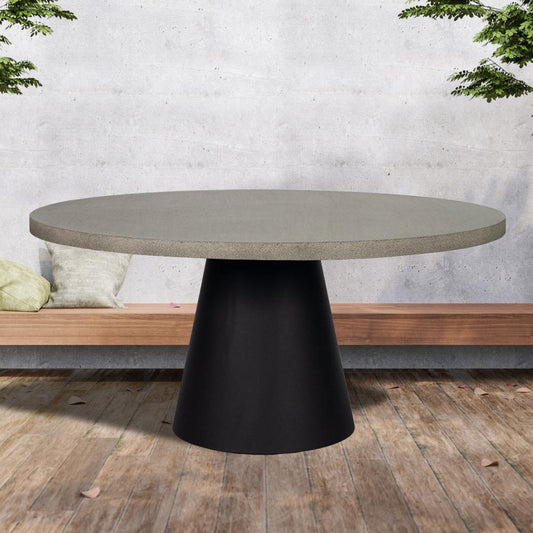 Dining Table - Elkstone 1.6m Avalon Round Dining Table | Speckled Grey With Black Metal Cone Base