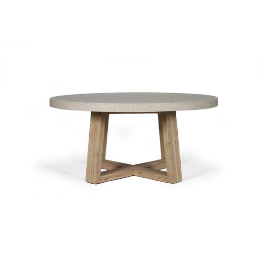 Dining Table - Elkstone 1.6m ETerrazzo Round Dining Table | Ivory Coast With Ivory Washed Acacia Wood Legs