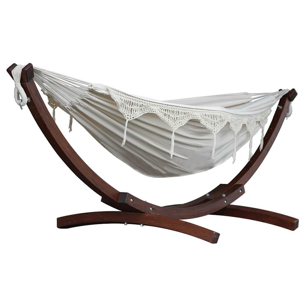 Hammocks - Double Cotton Hammock With Solid Pine Arc Stand  - Natural (8ft)  (FSC Certified)