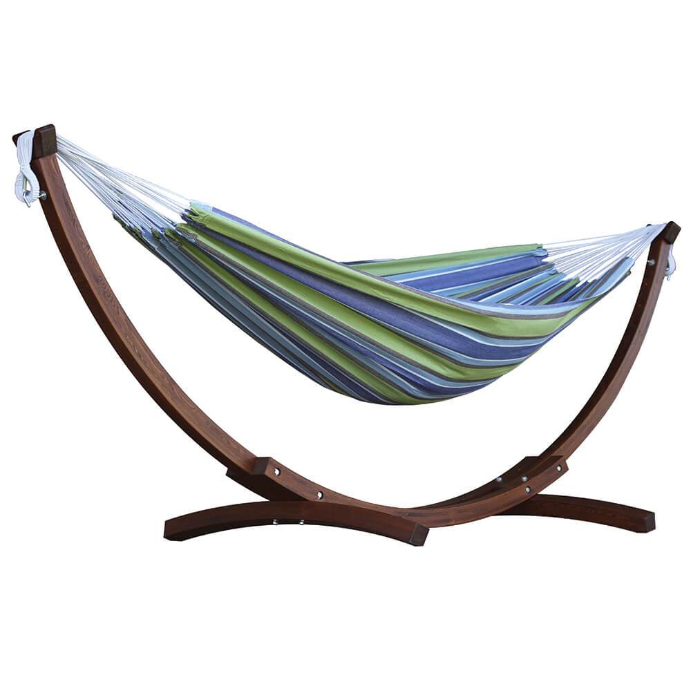 Hammocks - Double Cotton Hammock With Solid Pine Arc Stand  - Oasis (8ft)  (FSC Certified)