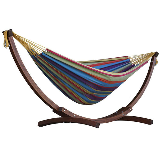 Hammocks - Double Cotton Hammock With Solid Pine Arc Stand  - Tropical (8ft)  (FSC Certified)