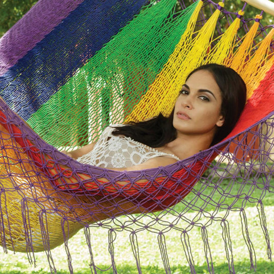Hammocks - Resort Style Mexican Hammock Queen Size In Rainbow