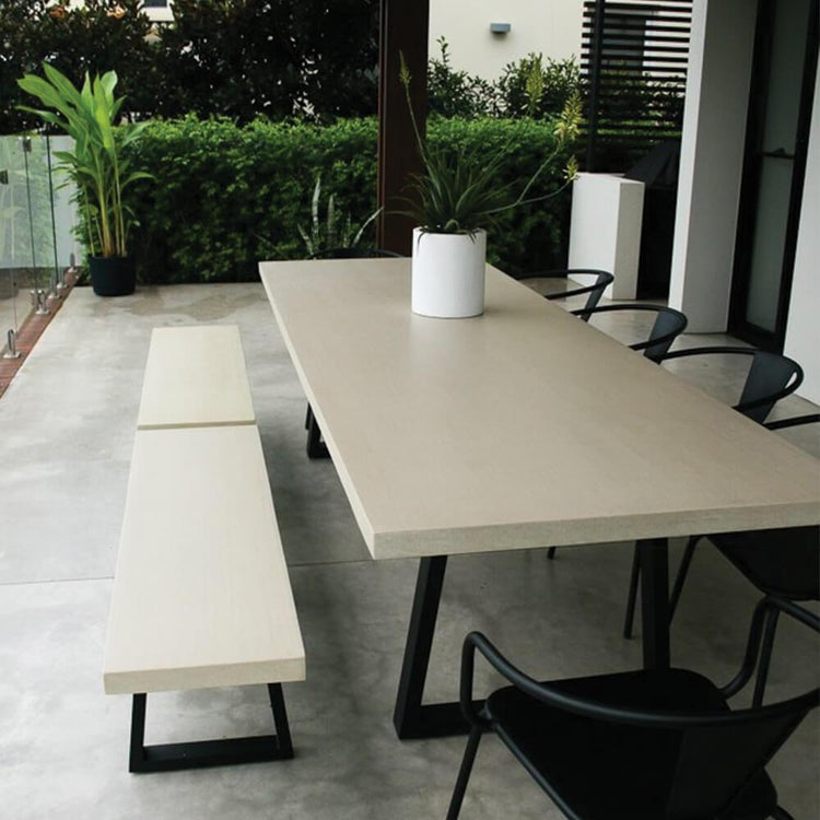Outdoor Benches - 1.45m Alta Bench Seat - Beige With Black Powder Coated Iron Legs
