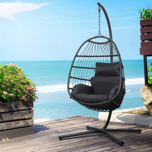 Outdoor Hanging Swing Chair with Stand - Black