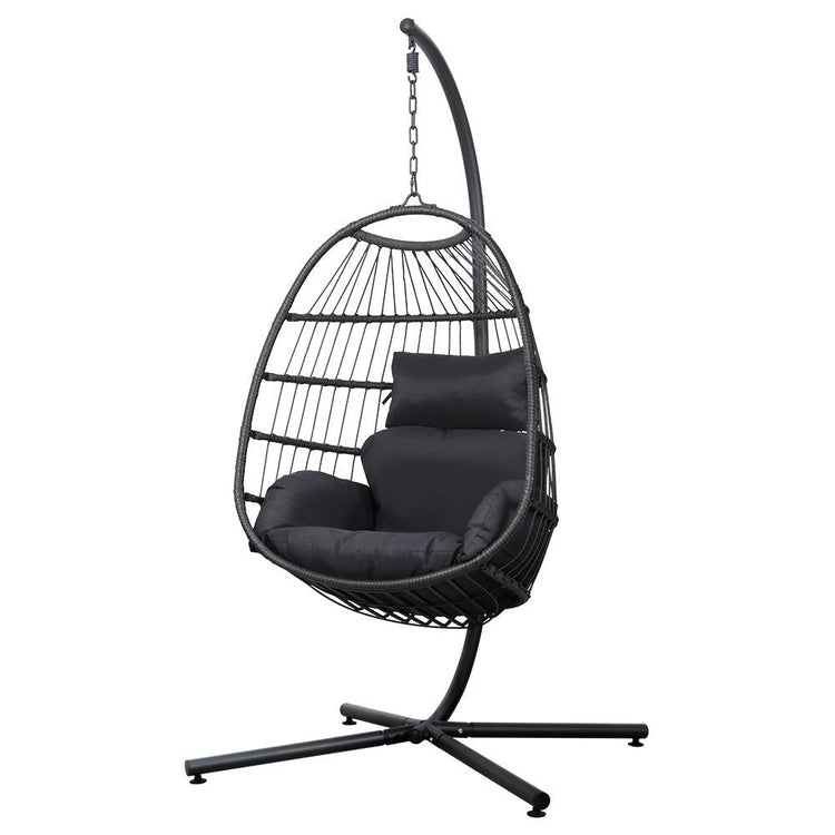 Outdoor Hanging Swing Chair with Stand - Black