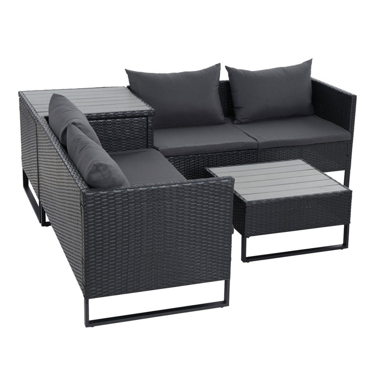 Outdoor Sofa Lounge Set With Storage - Black