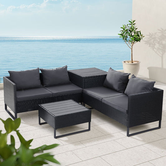 Outdoor Sofa Lounge Set With Storage - Black