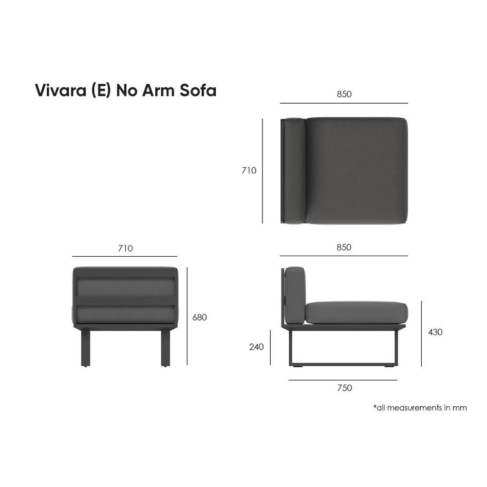 Outdoor Sofa - Vivara Sofa - Charcoal - Modular Section E - No Arm