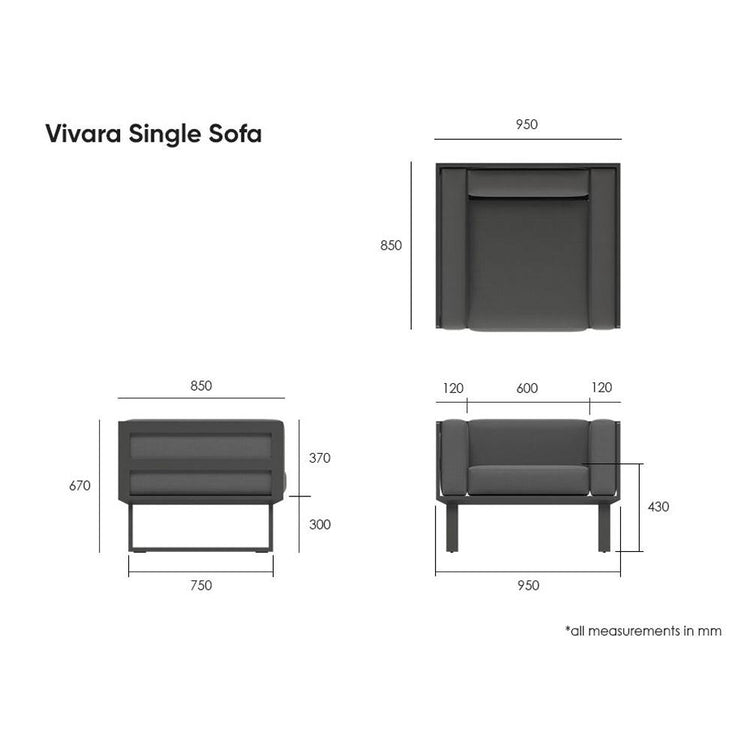 Outdoor Sofa - Vivara Sofa - Charcoal - Single