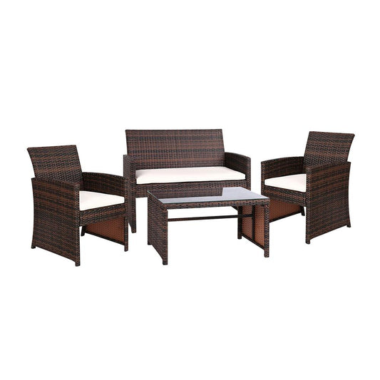 Outdoor Wicker Lounge Setting Brown - With Storage Cover